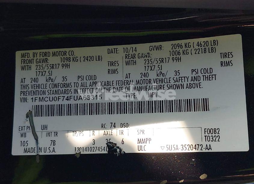 Photo 9 of 2015 Ford Escape S (VIN 1FMCU0F74FUA63315)