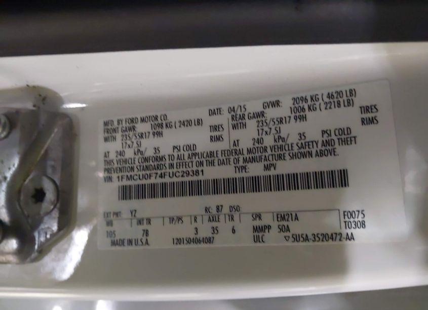 Photo 9 of 2015 Ford Escape S (VIN 1FMCU0F74FUC29381)