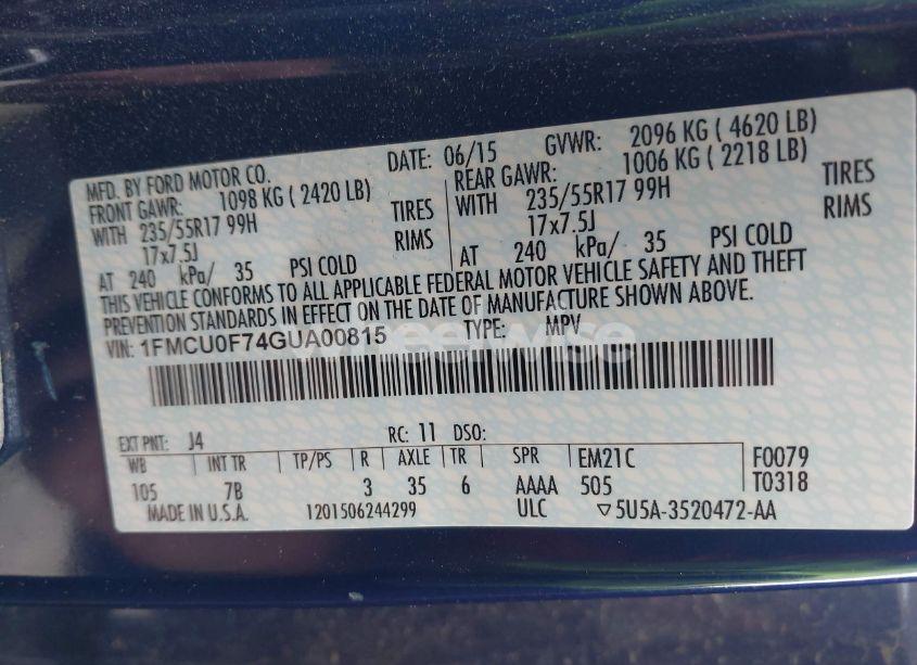 Photo 9 of 2016 Ford Escape S (VIN 1FMCU0F74GUA00815)