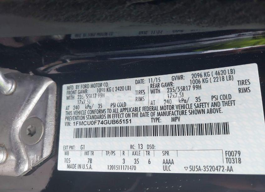 Photo 9 of 2016 Ford Escape S (VIN 1FMCU0F74GUB65151)