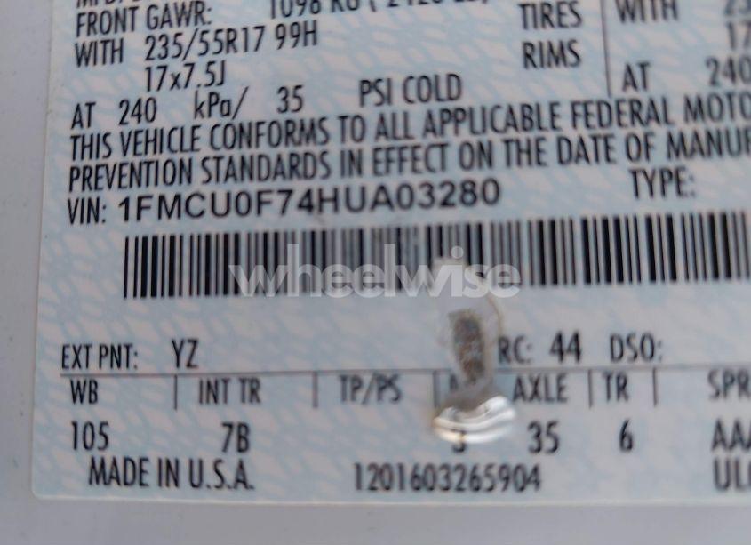 Photo 9 of 2017 Ford Escape S (VIN 1FMCU0F74HUA03280)