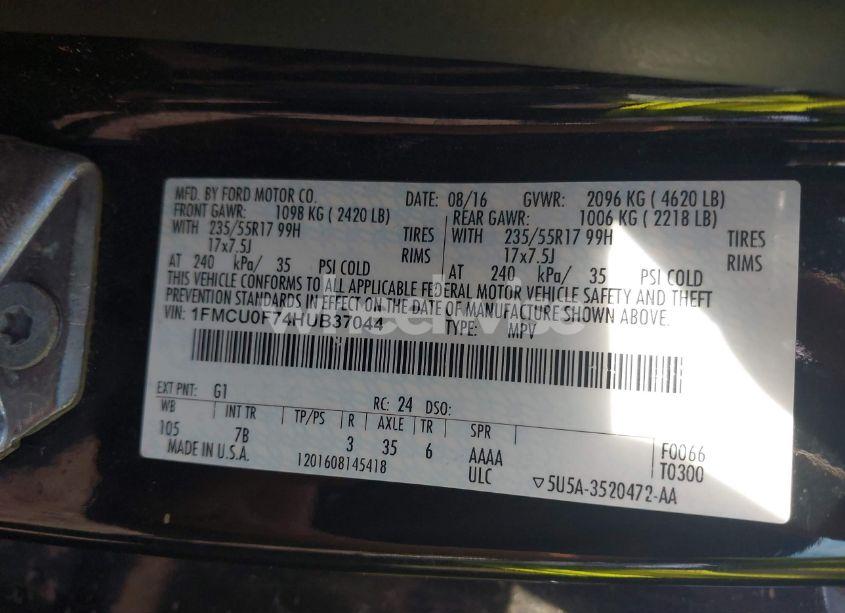 Photo 9 of 2017 Ford Escape S (VIN 1FMCU0F74HUB37044)