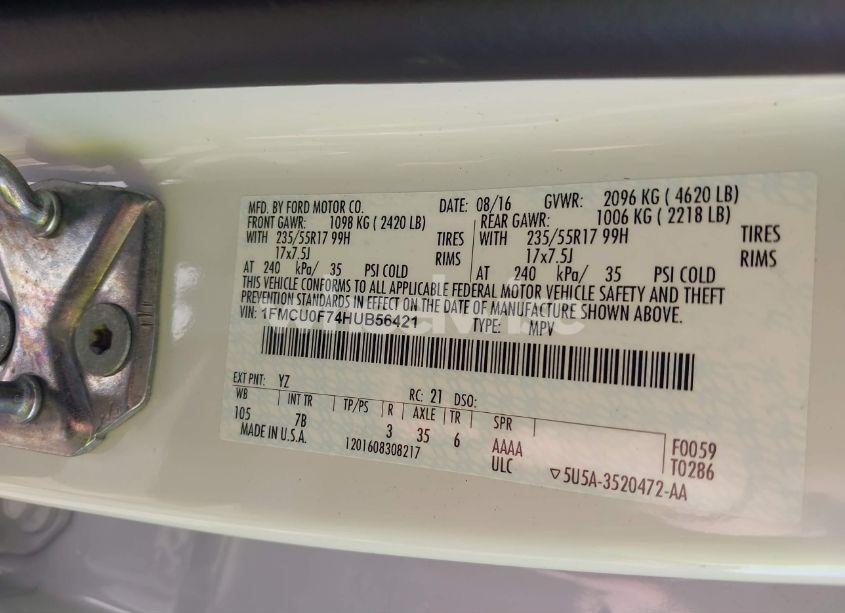 Photo 9 of 2017 Ford Escape S (VIN 1FMCU0F74HUB56421)