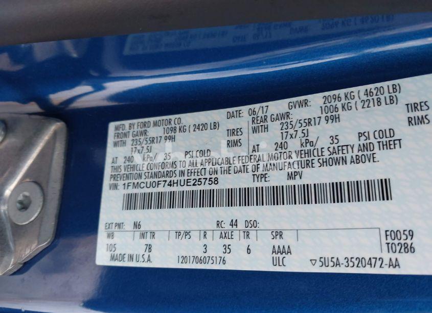 Photo 9 of 2017 Ford Escape S (VIN 1FMCU0F74HUE25758)