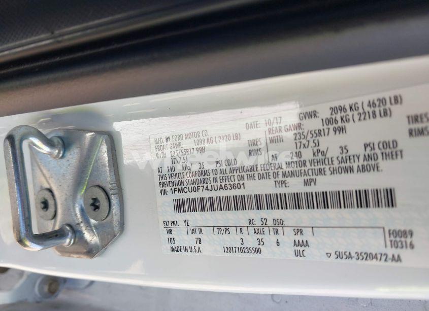 Photo 9 of 2018 Ford Escape S (VIN 1FMCU0F74JUA63601)