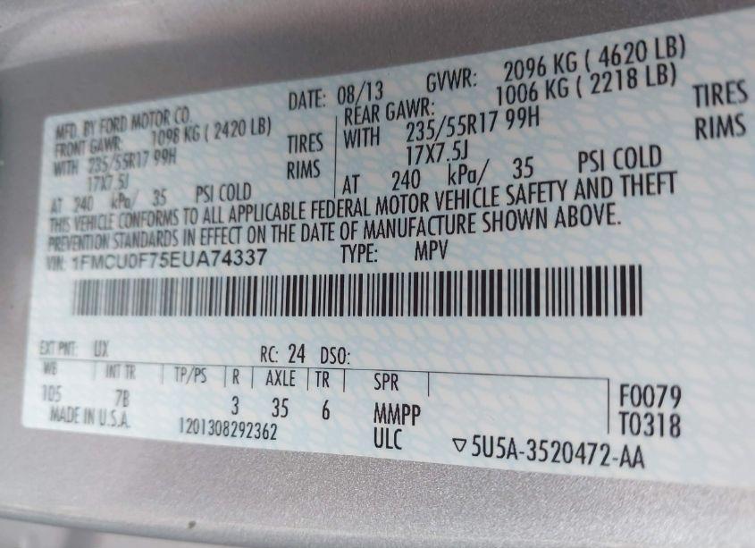 Photo 9 of 2014 Ford Escape S (VIN 1FMCU0F75EUA74337)