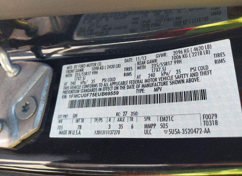 Photo 9 of 2014 Ford Escape S (VIN 1FMCU0F75EUB69559)