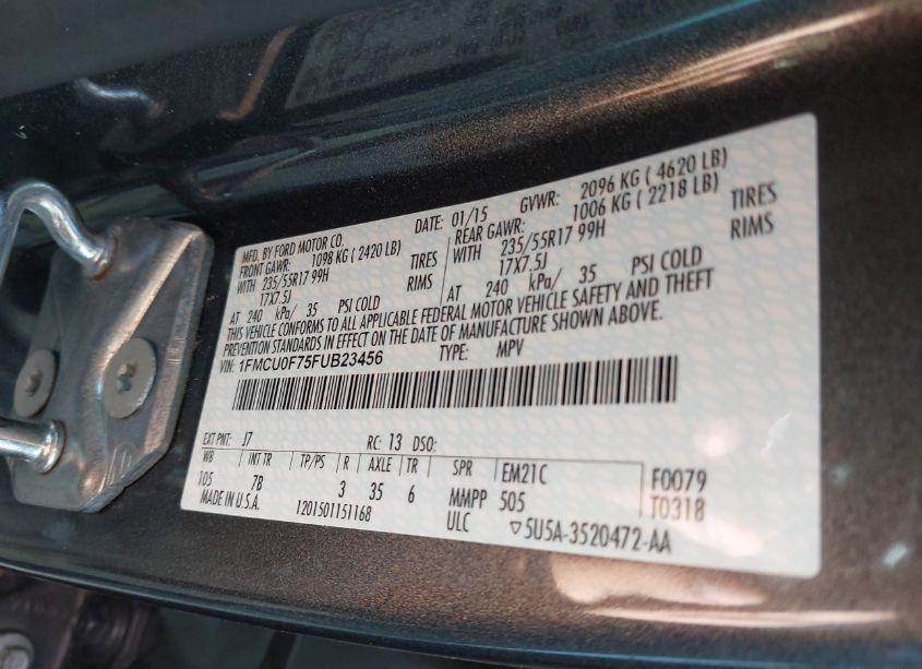 Photo 9 of 2015 Ford Escape S (VIN 1FMCU0F75FUB23456)