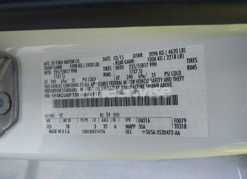 Photo 9 of 2015 Ford Escape S (VIN 1FMCU0F75FUB89117)