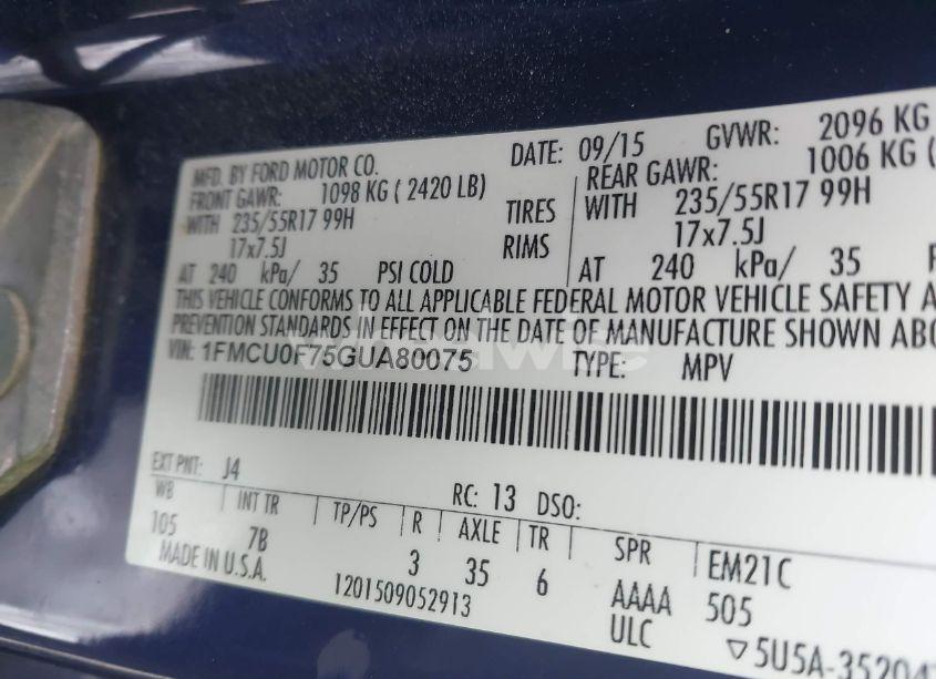 Photo 9 of 2016 Ford Escape S (VIN 1FMCU0F75GUA80075)