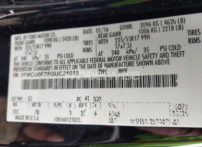 Photo 9 of 2016 Ford Escape S (VIN 1FMCU0F75GUC21615)