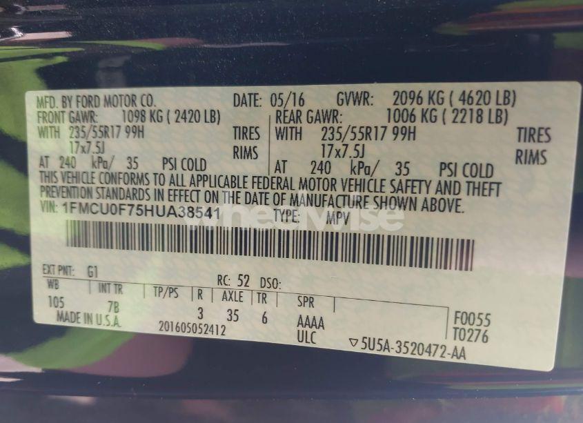 Photo 9 of 2017 Ford Escape S (VIN 1FMCU0F75HUA38541)