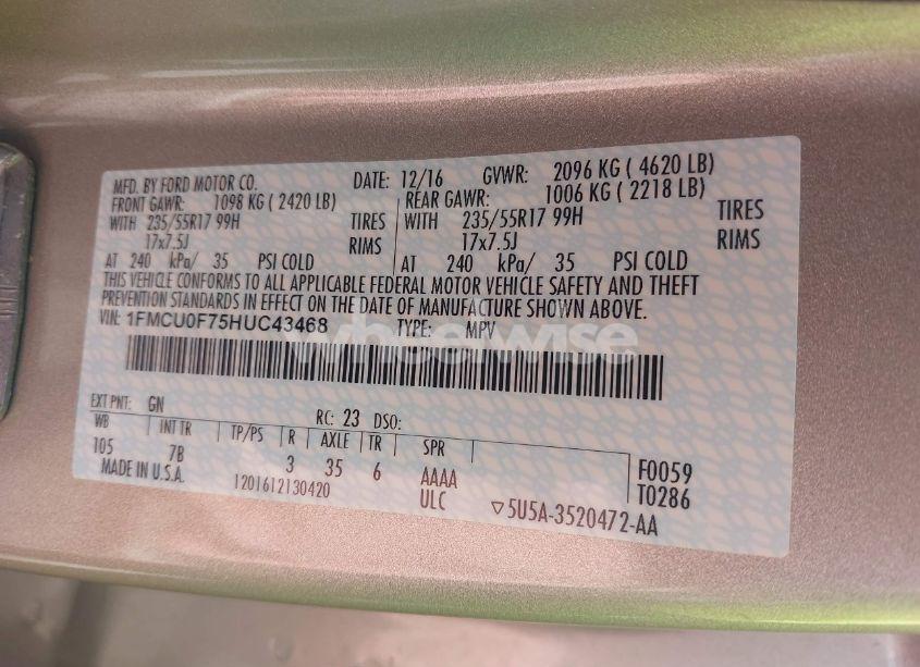 Photo 9 of 2017 Ford Escape S (VIN 1FMCU0F75HUC43468)