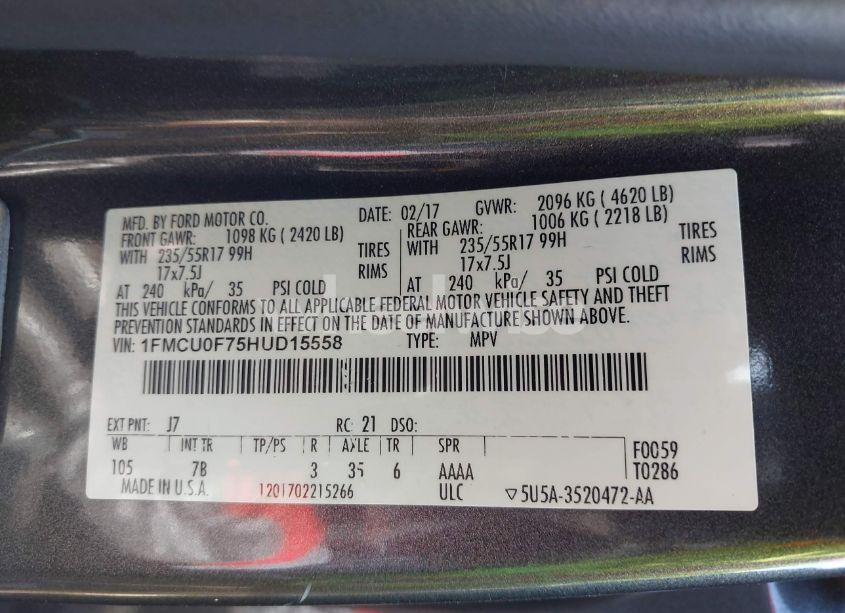 Photo 9 of 2017 Ford Escape S (VIN 1FMCU0F75HUD15558)