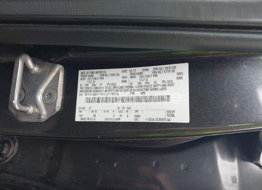 Photo 9 of 2017 Ford Escape S (VIN 1FMCU0F75HUE11576)