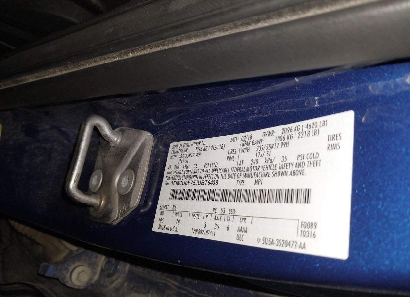 Photo 9 of 2018 Ford Escape S (VIN 1FMCU0F75JUB76408)