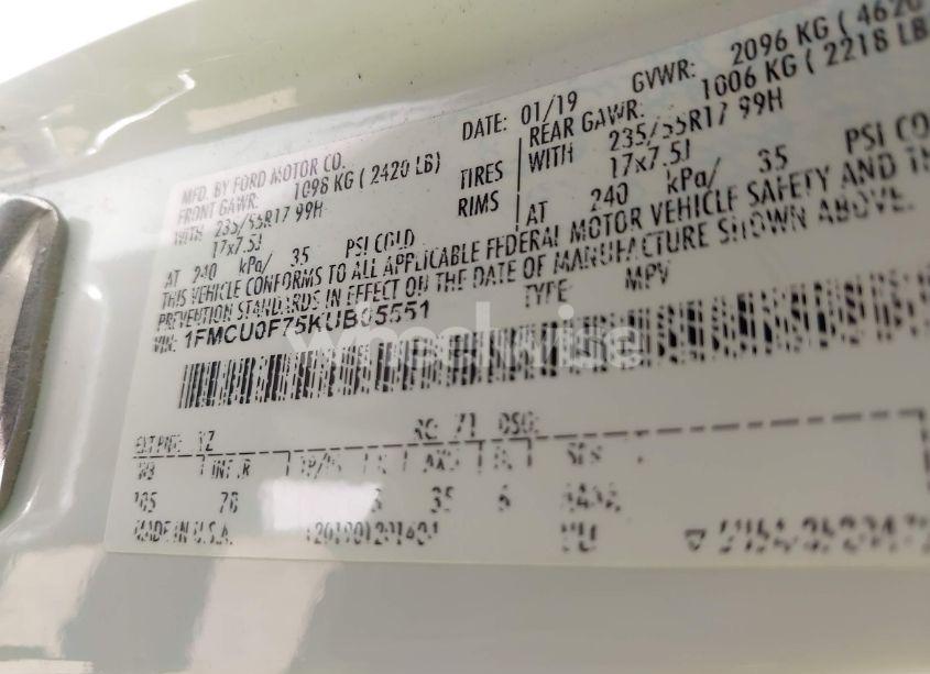 Photo 9 of 2019 Ford Escape S (VIN 1FMCU0F75KUB05551)