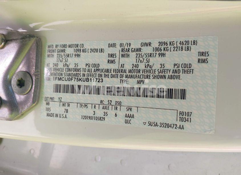 Photo 9 of 2019 Ford Escape S (VIN 1FMCU0F75KUB11723)