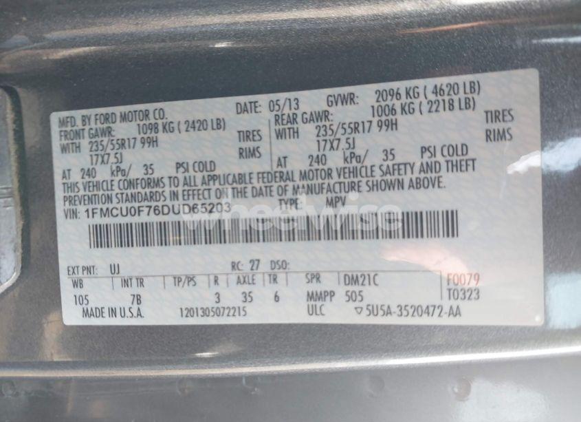 Photo 9 of 2013 Ford Escape S (VIN 1FMCU0F76DUD65203)