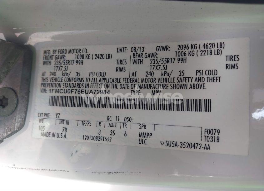 Photo 9 of 2014 Ford Escape S (VIN 1FMCU0F76EUA72984)