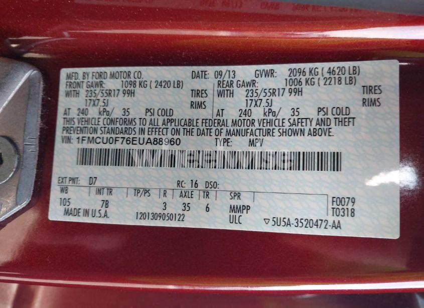 Photo 9 of 2014 Ford Escape S (VIN 1FMCU0F76EUA88960)