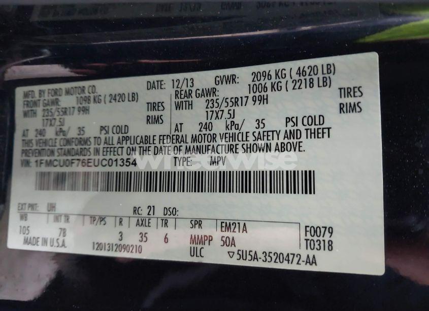 Photo 9 of 2014 Ford Escape S (VIN 1FMCU0F76EUC01354)