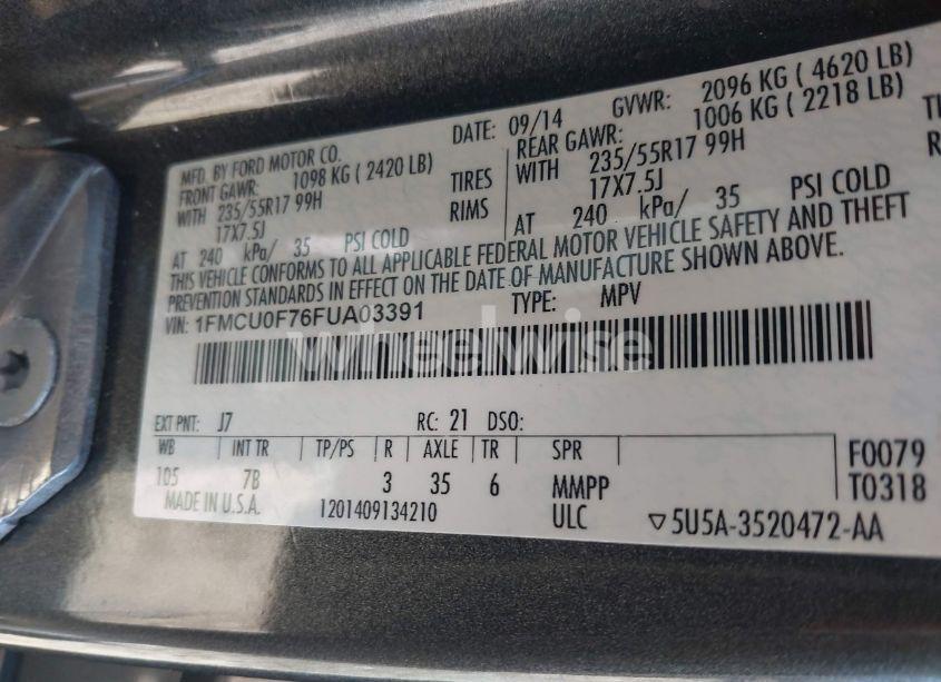 Photo 9 of 2015 Ford Escape S (VIN 1FMCU0F76FUA03391)