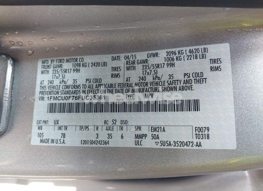 Photo 9 of 2015 Ford Escape S (VIN 1FMCU0F76FUC35361)