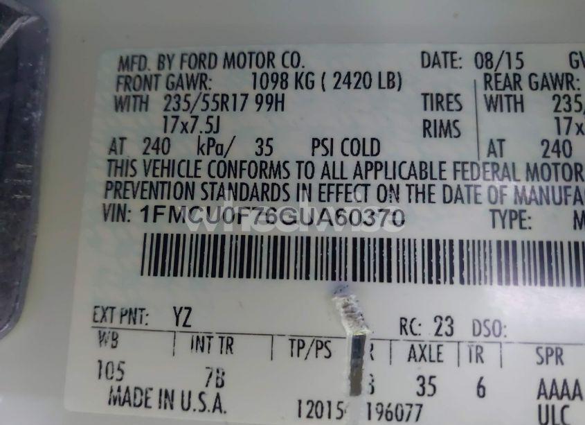 Photo 9 of 2016 Ford Escape S (VIN 1FMCU0F76GUA60370)