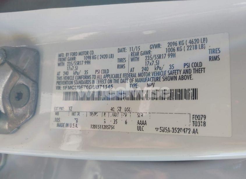 Photo 9 of 2016 Ford Escape S (VIN 1FMCU0F76GUB71145)