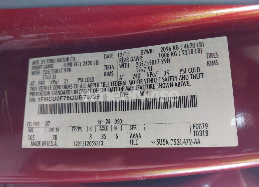 Photo 9 of 2016 Ford Escape S (VIN 1FMCU0F76GUB79729)