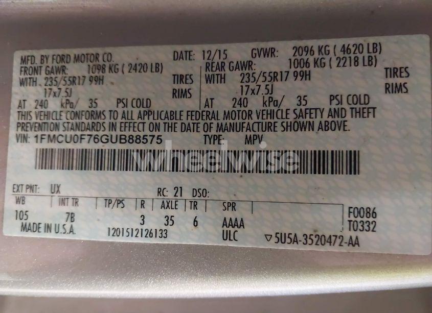 Photo 9 of 2016 Ford Escape S (VIN 1FMCU0F76GUB88575)