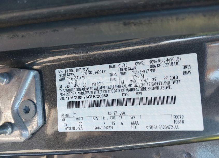 Photo 9 of 2016 Ford Escape S (VIN 1FMCU0F76GUC20988)