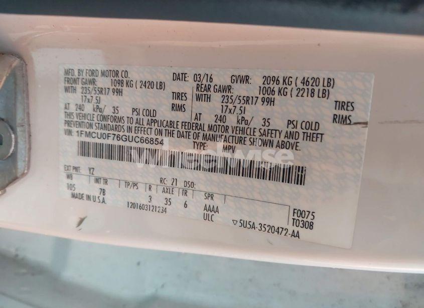 Photo 9 of 2016 Ford Escape S (VIN 1FMCU0F76GUC66854)