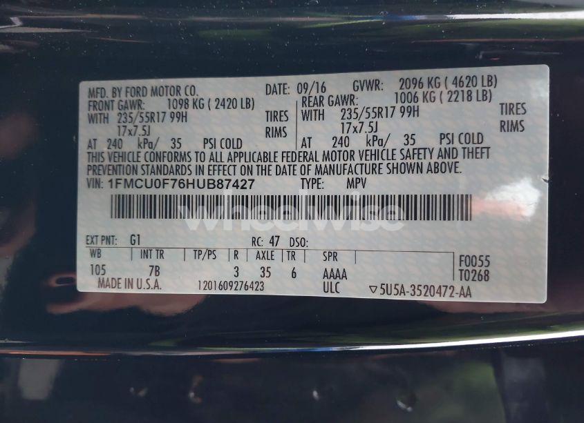 Photo 9 of 2017 Ford Escape S (VIN 1FMCU0F76HUB87427)