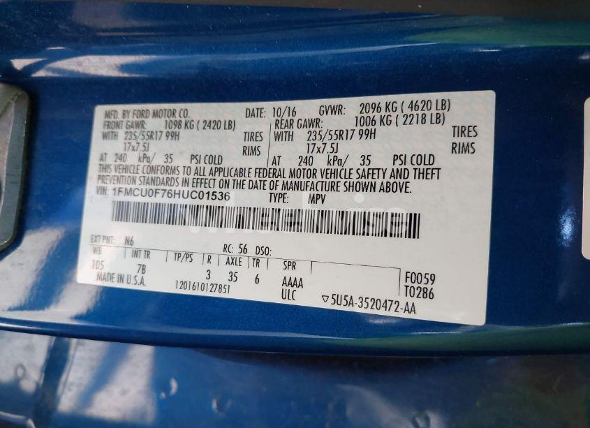 Photo 9 of 2017 Ford Escape S (VIN 1FMCU0F76HUC01536)