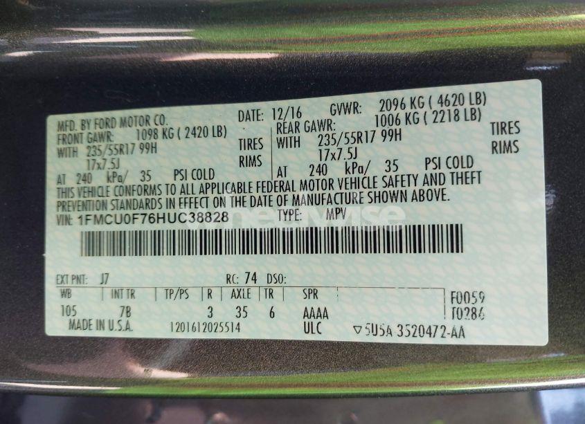 Photo 9 of 2017 Ford Escape S (VIN 1FMCU0F76HUC38828)