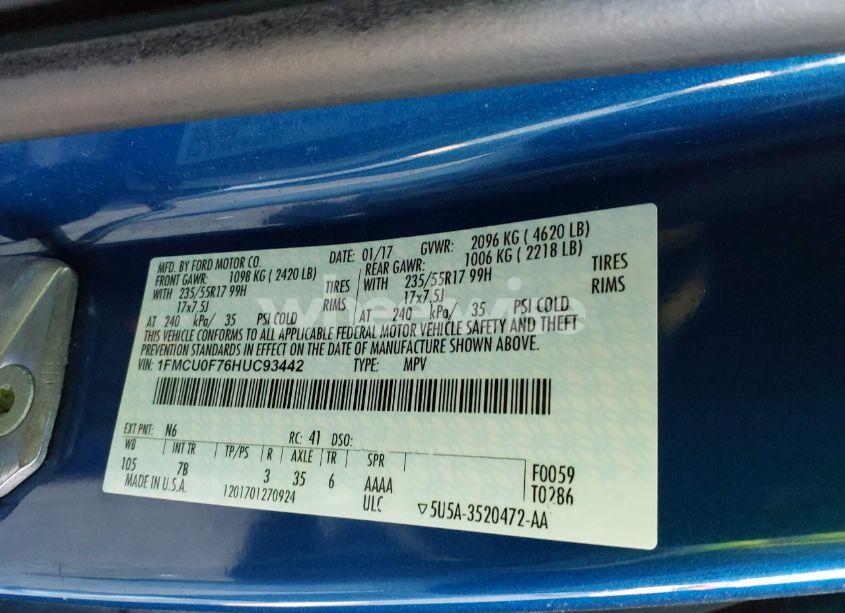 Photo 9 of 2017 Ford Escape S (VIN 1FMCU0F76HUC93442)