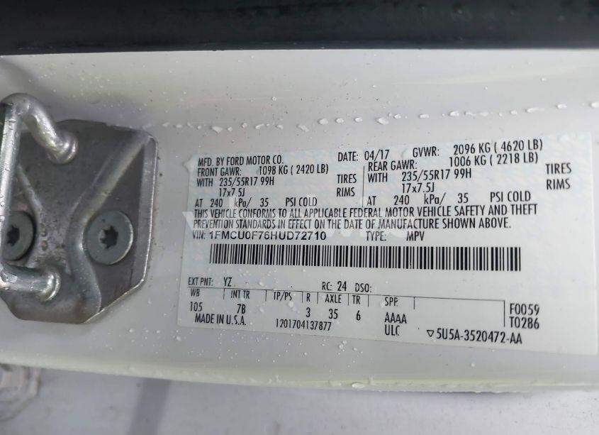 Photo 9 of 2017 Ford Escape S (VIN 1FMCU0F76HUD72710)