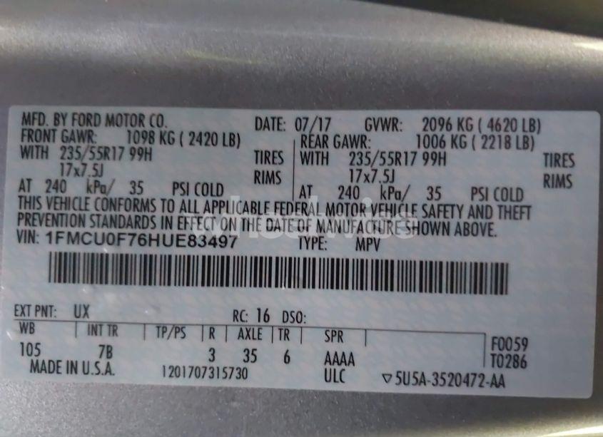 Photo 9 of 2017 Ford Escape S (VIN 1FMCU0F76HUE83497)