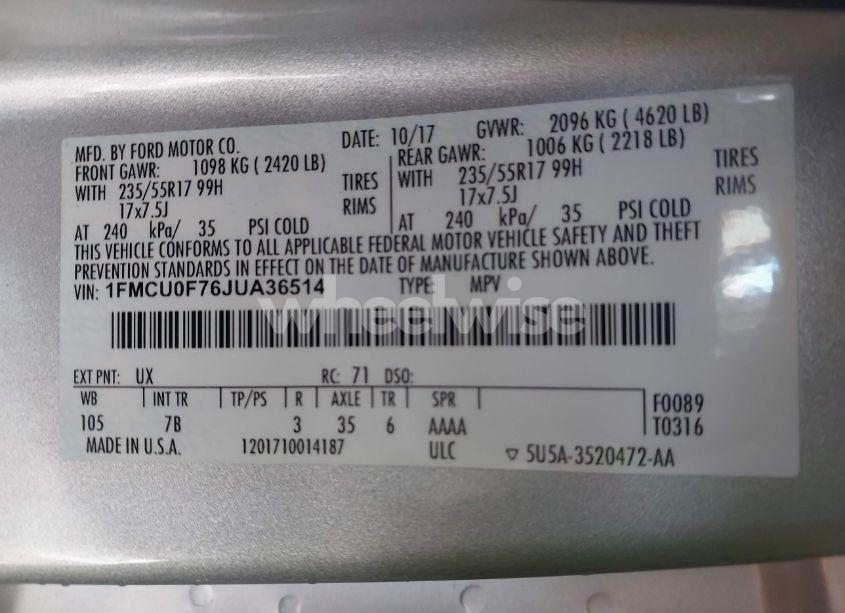 Photo 9 of 2018 Ford Escape S (VIN 1FMCU0F76JUA36514)