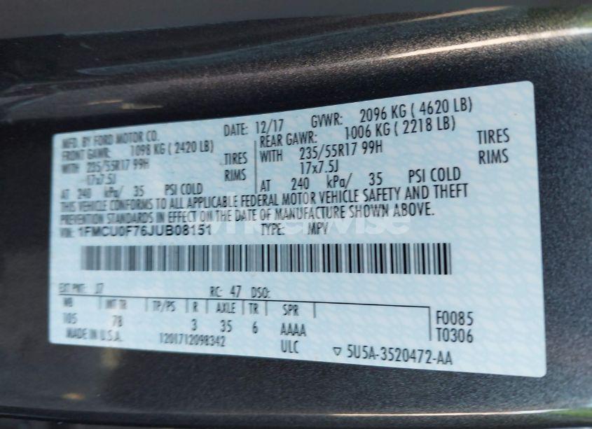 Photo 9 of 2018 Ford Escape S (VIN 1FMCU0F76JUB08151)