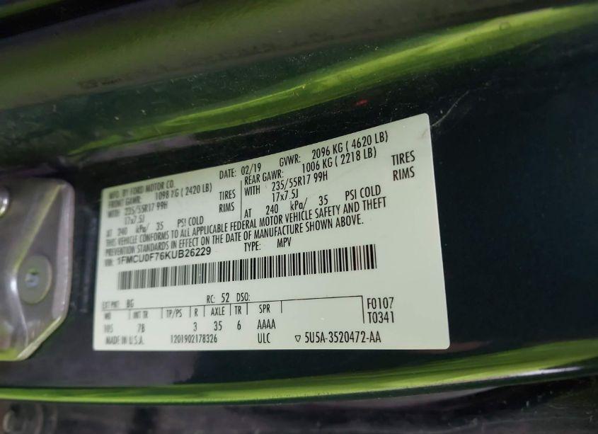 Photo 9 of 2019 Ford Escape S (VIN 1FMCU0F76KUB26229)