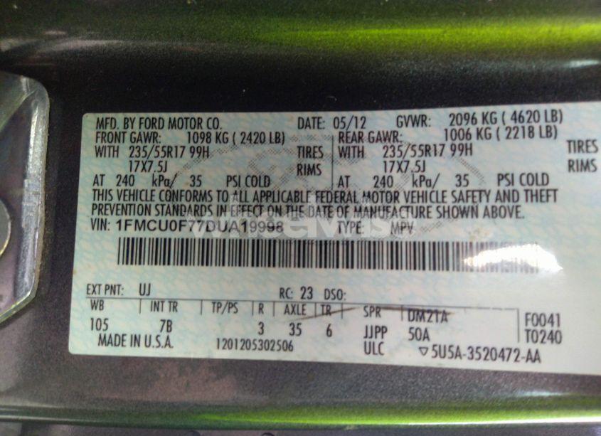 Photo 9 of 2013 Ford Escape S (VIN 1FMCU0F77DUA19998)