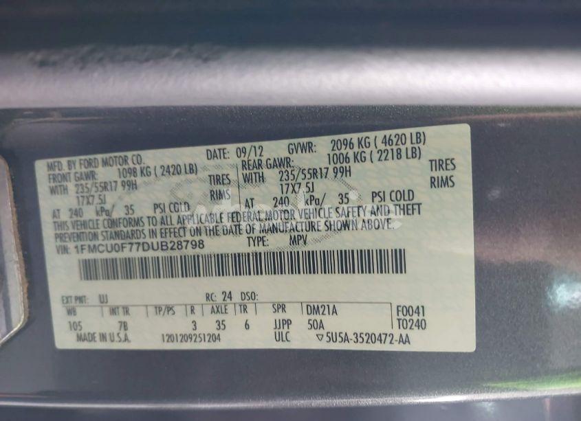 Photo 9 of 2013 Ford Escape S (VIN 1FMCU0F77DUB28798)