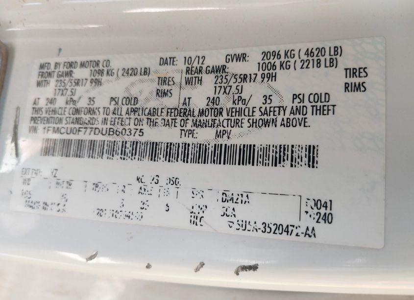 Photo 9 of 2013 Ford Escape S (VIN 1FMCU0F77DUB60375)