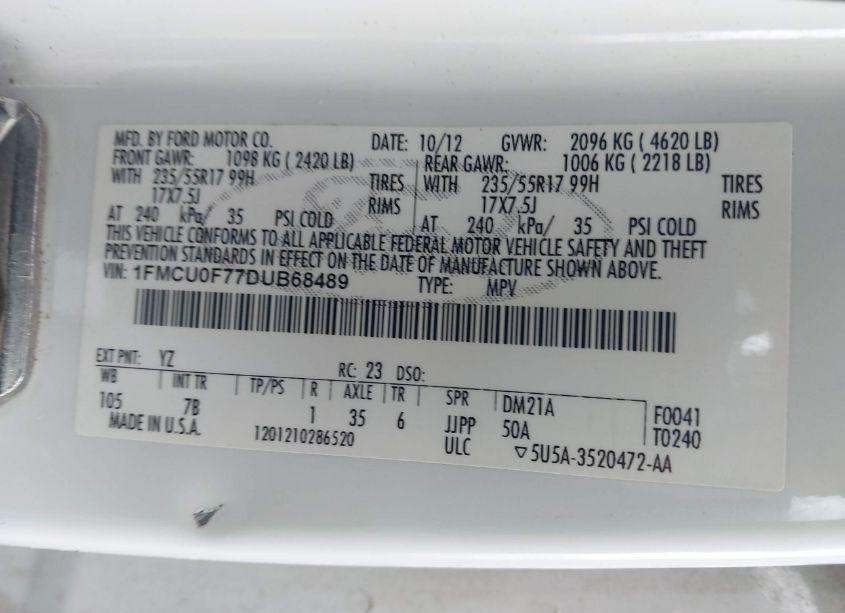 Photo 9 of 2013 Ford Escape S (VIN 1FMCU0F77DUB68489)