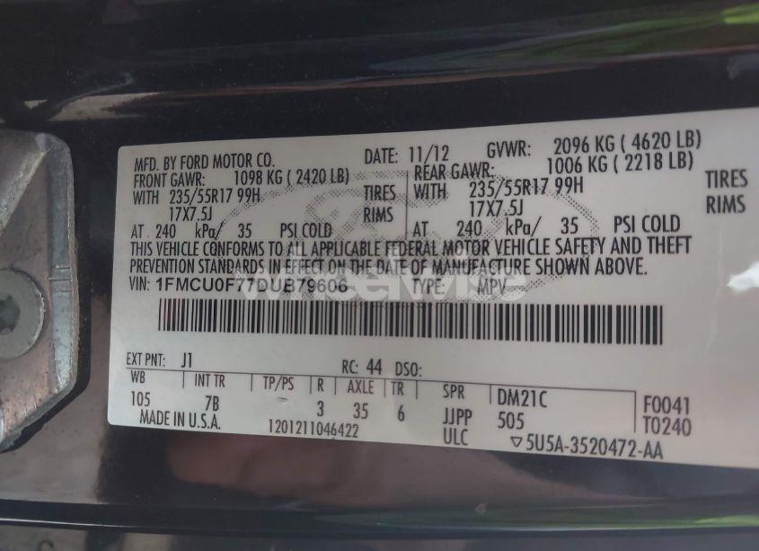 Photo 9 of 2013 Ford Escape S (VIN 1FMCU0F77DUB79606)