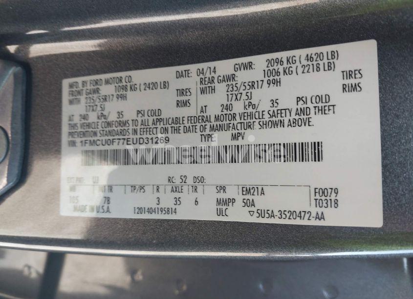 Photo 9 of 2014 Ford Escape S (VIN 1FMCU0F77EUD31269)