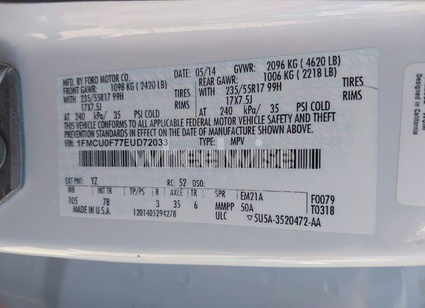 Photo 9 of 2014 Ford Escape S (VIN 1FMCU0F77EUD72033)